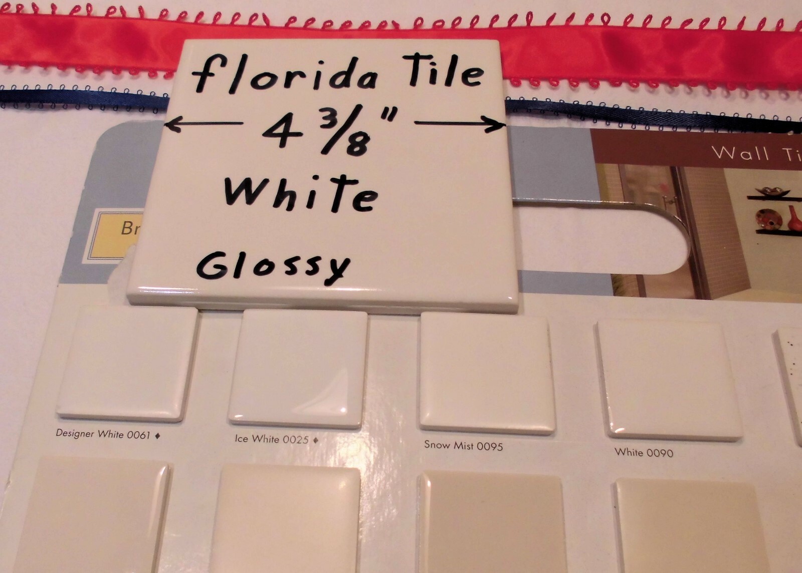 1 pc. 4-3/8″ #1 Glossy White Ceramic Wall Tile by florida tile Co. New Old Stock