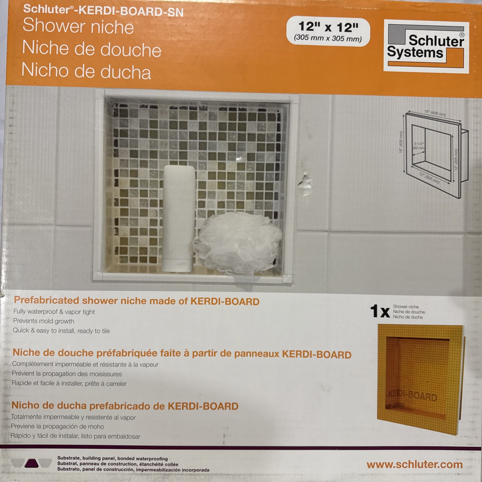 Schluter Systems Kerdi-Board-SN 12-in x 12-in Shower Niche KB12SN305305A