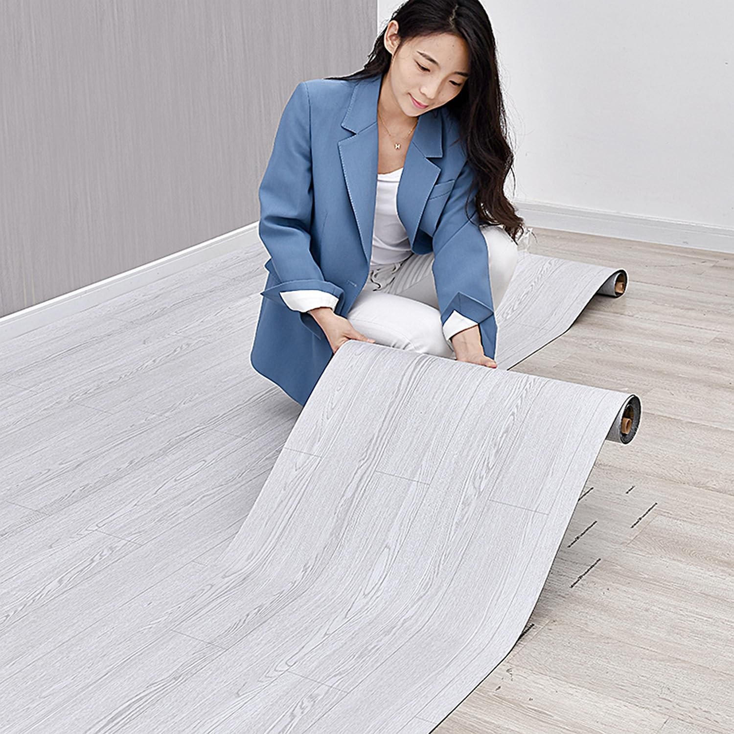 2 Rolls 15.7” Wide Peel and Stick Floor Tiles : 25.73 Sq.ft Self-Adhesive Th…