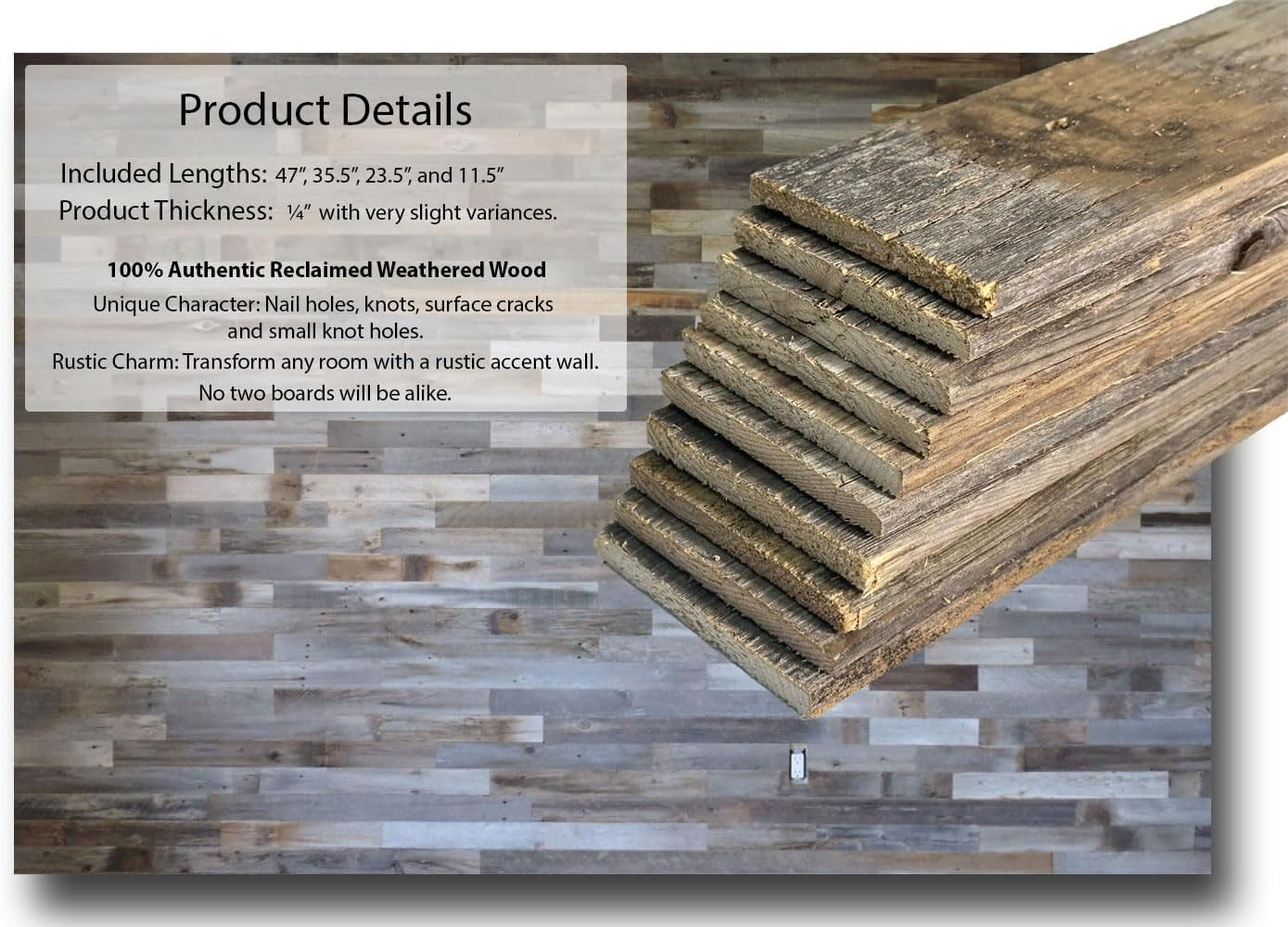 | Barnwood Planks for Accent Wall, Easy Nail-Up Real Wood Wall Planks for Rustic