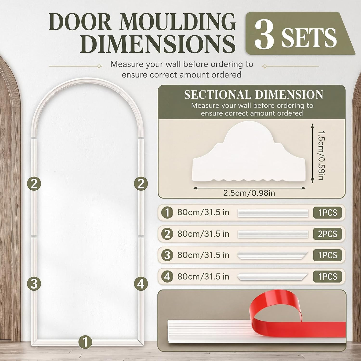 3 Set 32 X 78 Inch Arch Wall Molding Kit Peel Stick Arch Premade Accent Wainscot