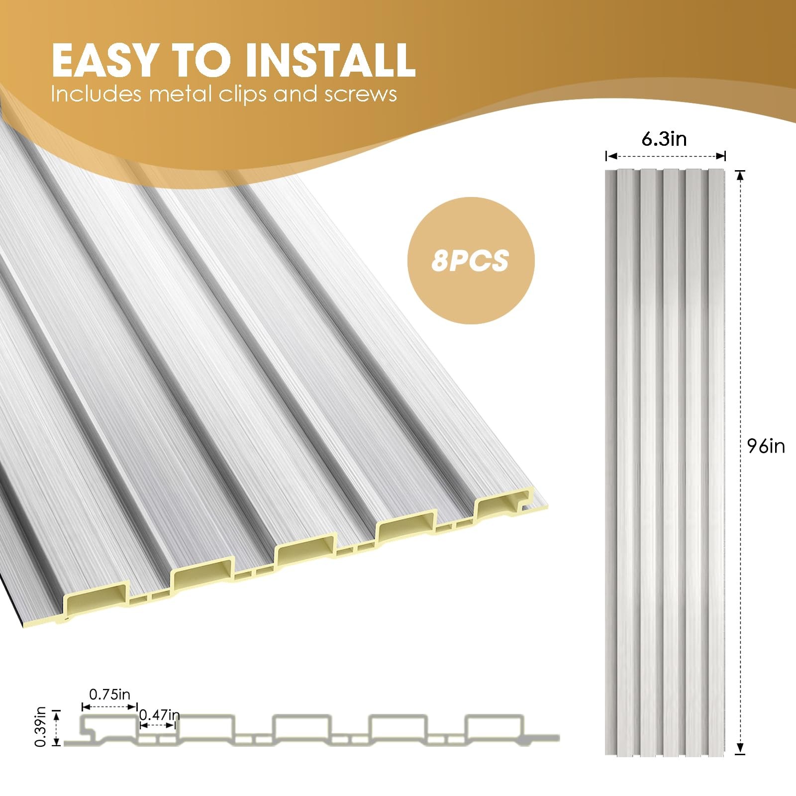 WPC Acoustic Slat Wall Paneling, 8-Pack 96 x 6 Inches 3D Wall Panels for Inte…
