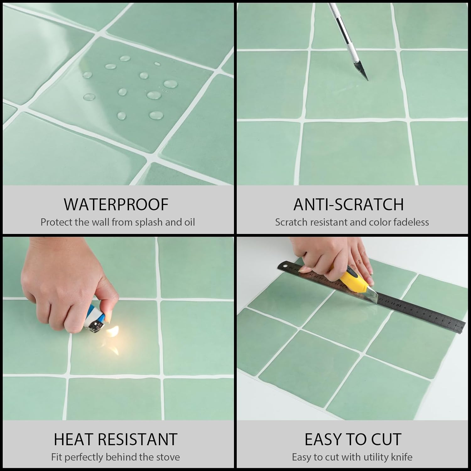 10-Sheet Peel and Stick Backsplash Tiles, Sage Green Self Adhesive Backsplash, G