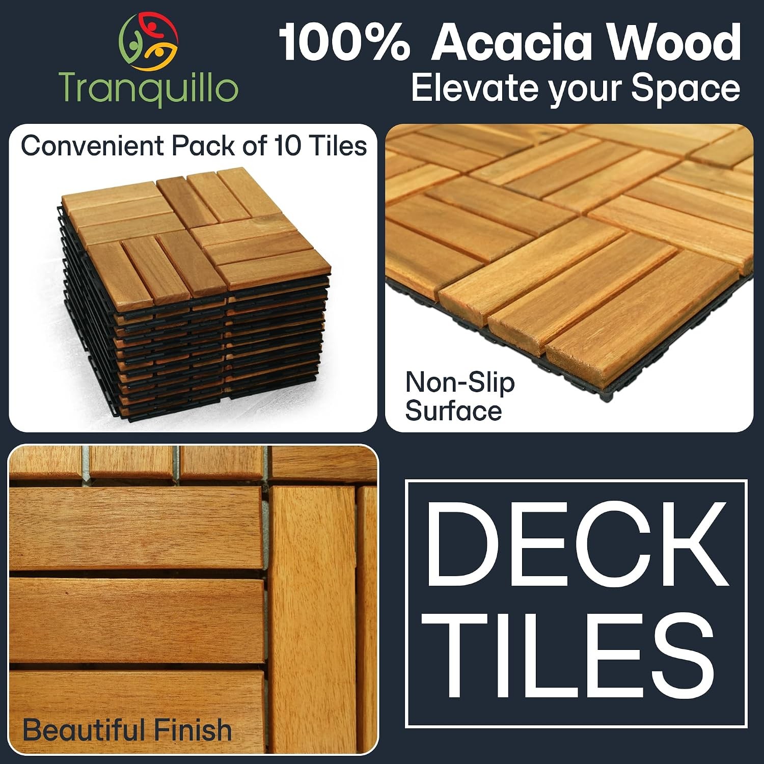 Acacia Wood Waterproof 12×12 Deck Tiles Patio Outdoor Wooden Hardwood Decking