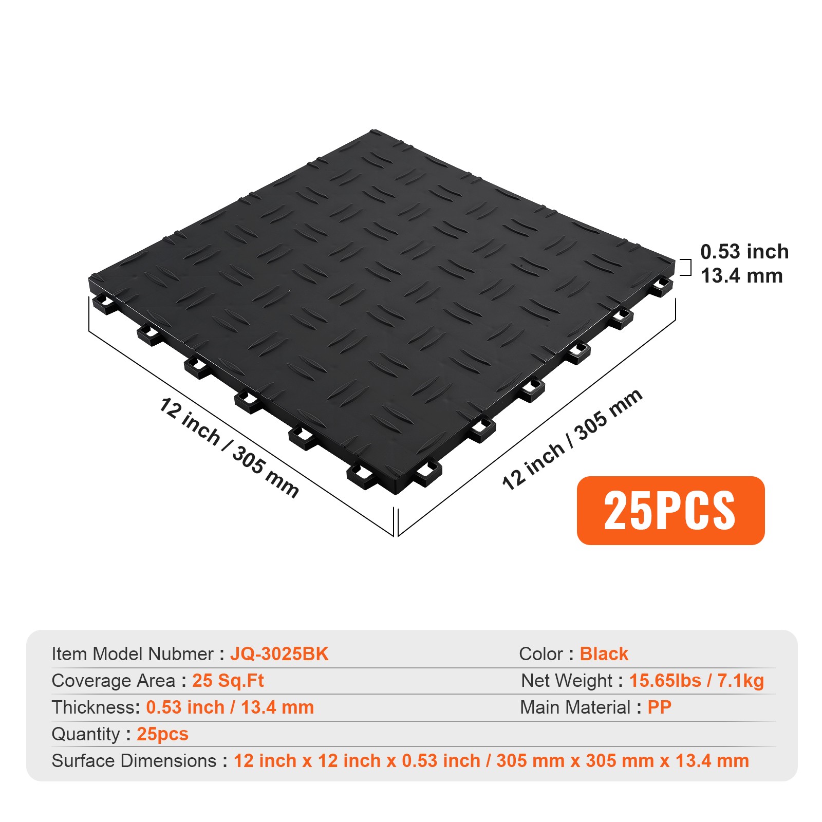 VEVOR Garage Tiles Interlocking 12×12 in 25 Pack Garage Flooring Tiles Black
