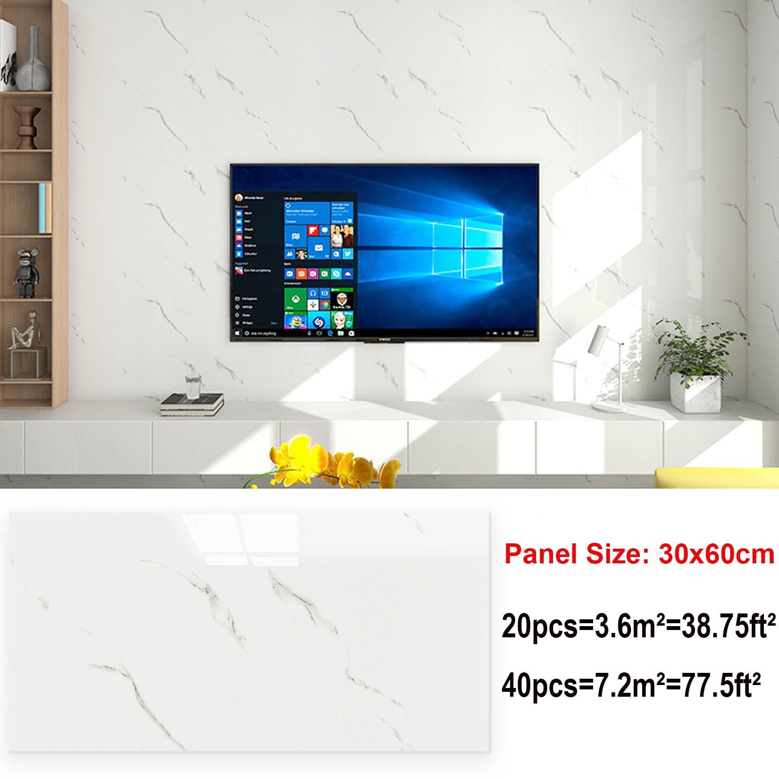 20/40pcs Marble Backsplash Tiles Stick Waterproof Foam Panels PVC Wall Sticker