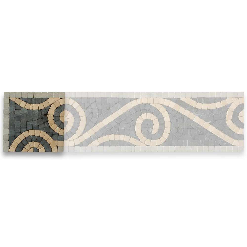 B4674CT Marble Mosaic Border Accent Decorative Tile Swirl Nero 4×4 Tumbled