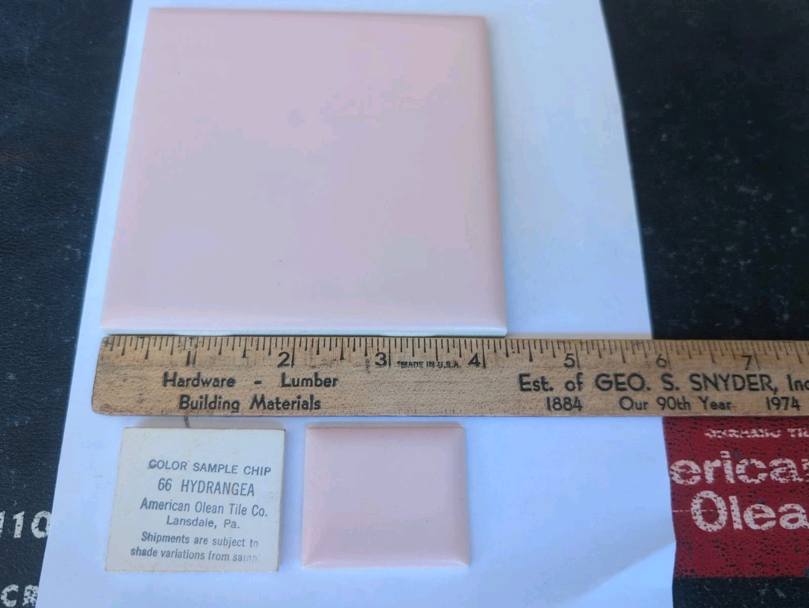 1 pc American Olean Hydrangea #66 Vintage Ceramic Tile 4-1/4″ Square Matte Pink
