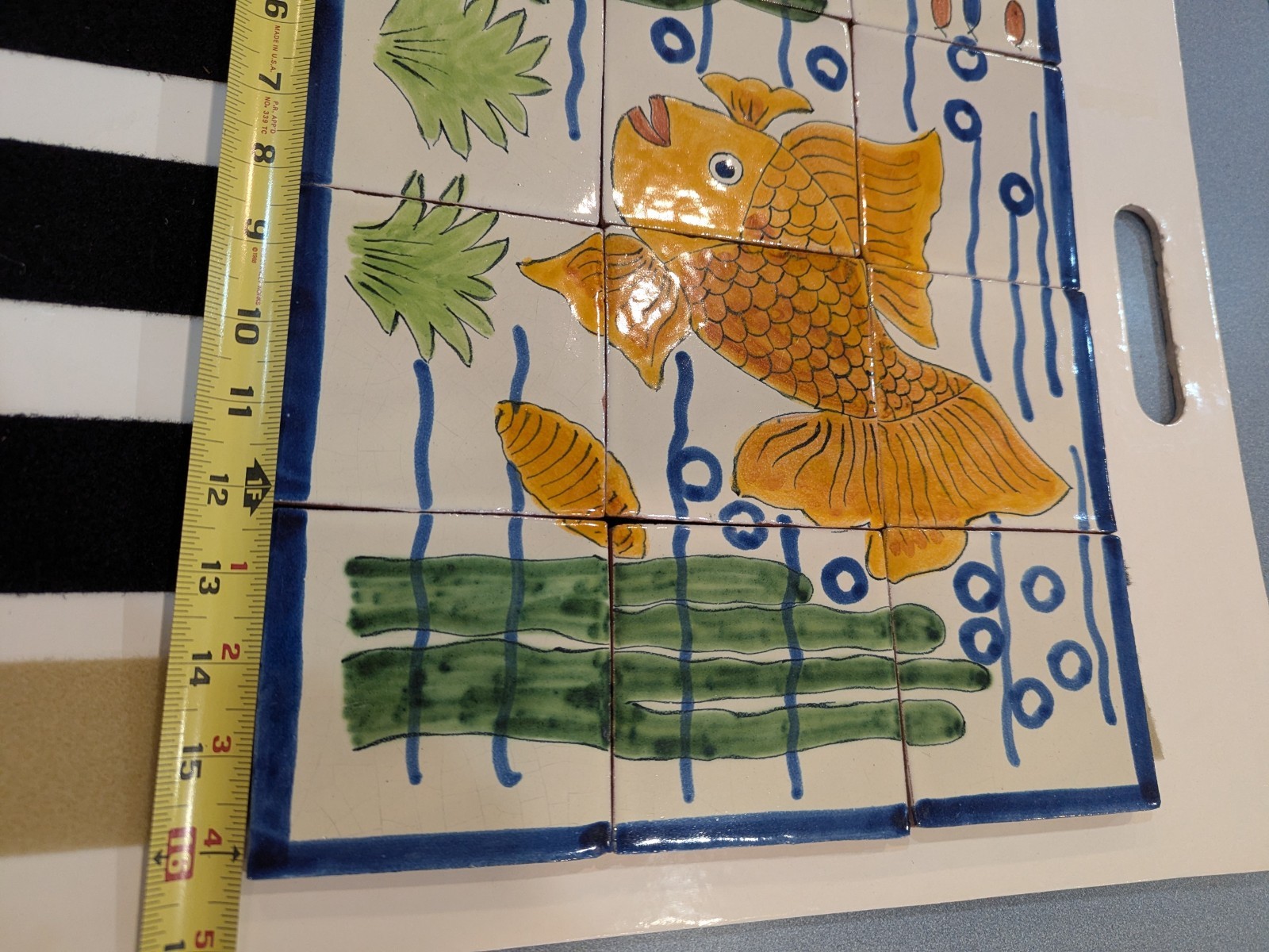 Mexican California Louisville Tile Folk Art Backsplash Hand painted Fish 12 pcs