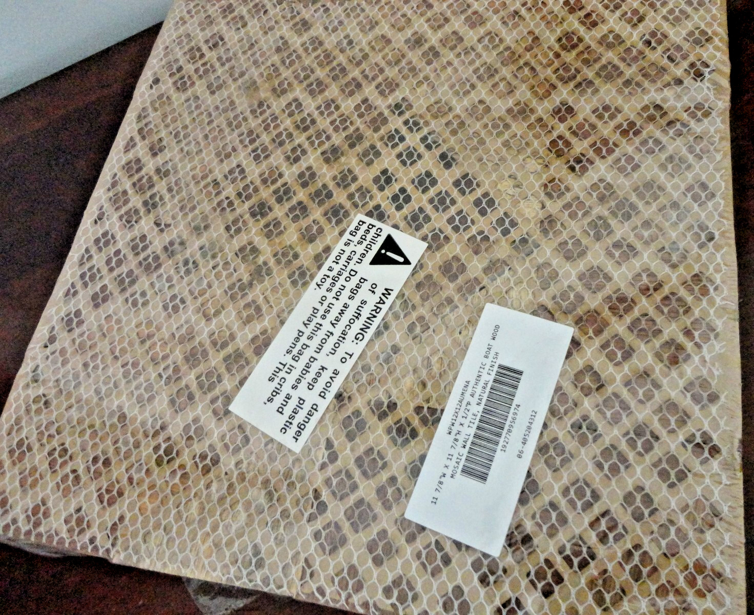 NATURAL FINISH AUTHENTIC BOAT WOOD MOSAIC WALL TILE 11 7/8″W x 11 7/8″H x 1/2″P