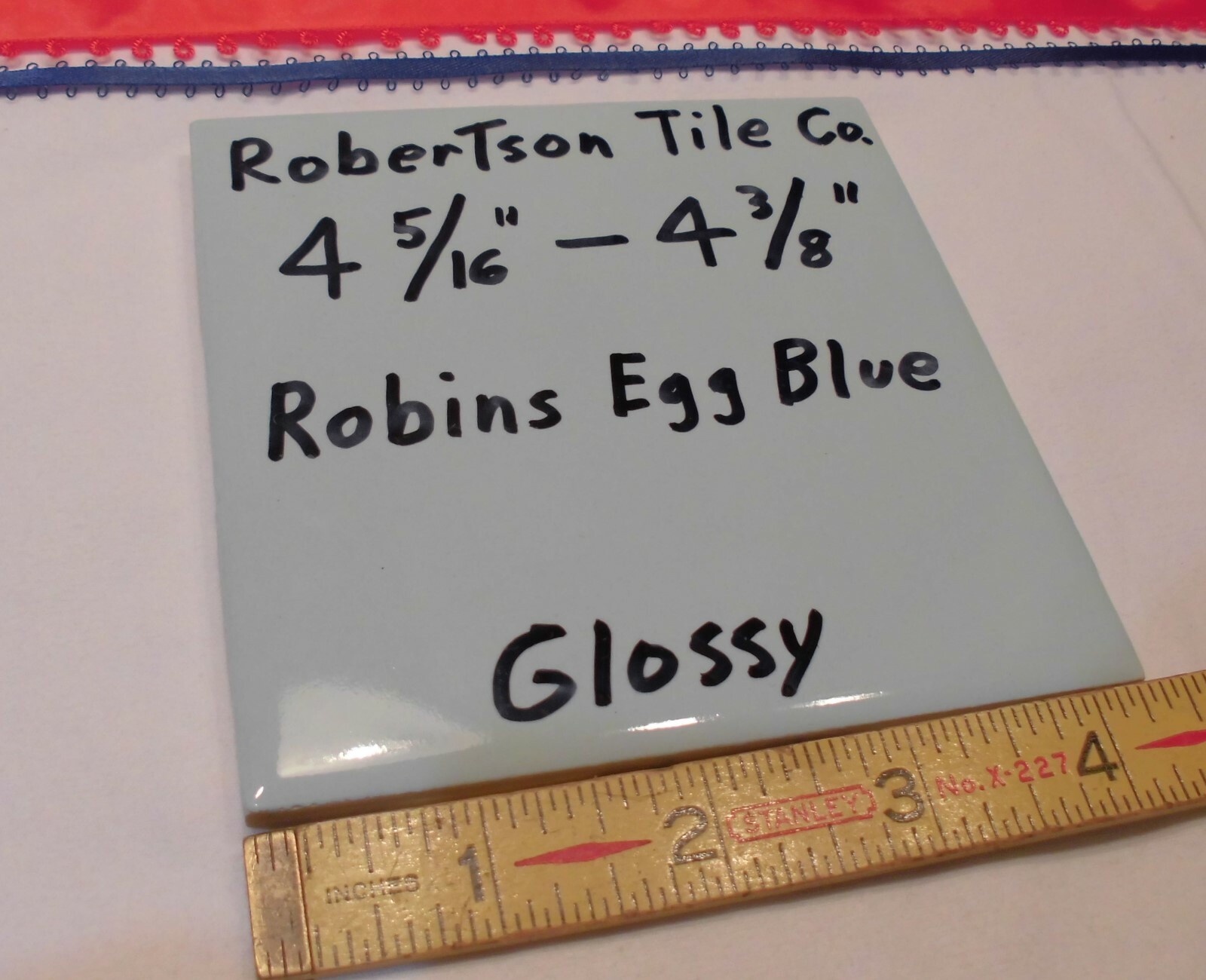 1 pc. Vintage Ceramic Tile *Robins Egg Blue* 4-5/16″- 4-3/8″ Robertson Co. NOS