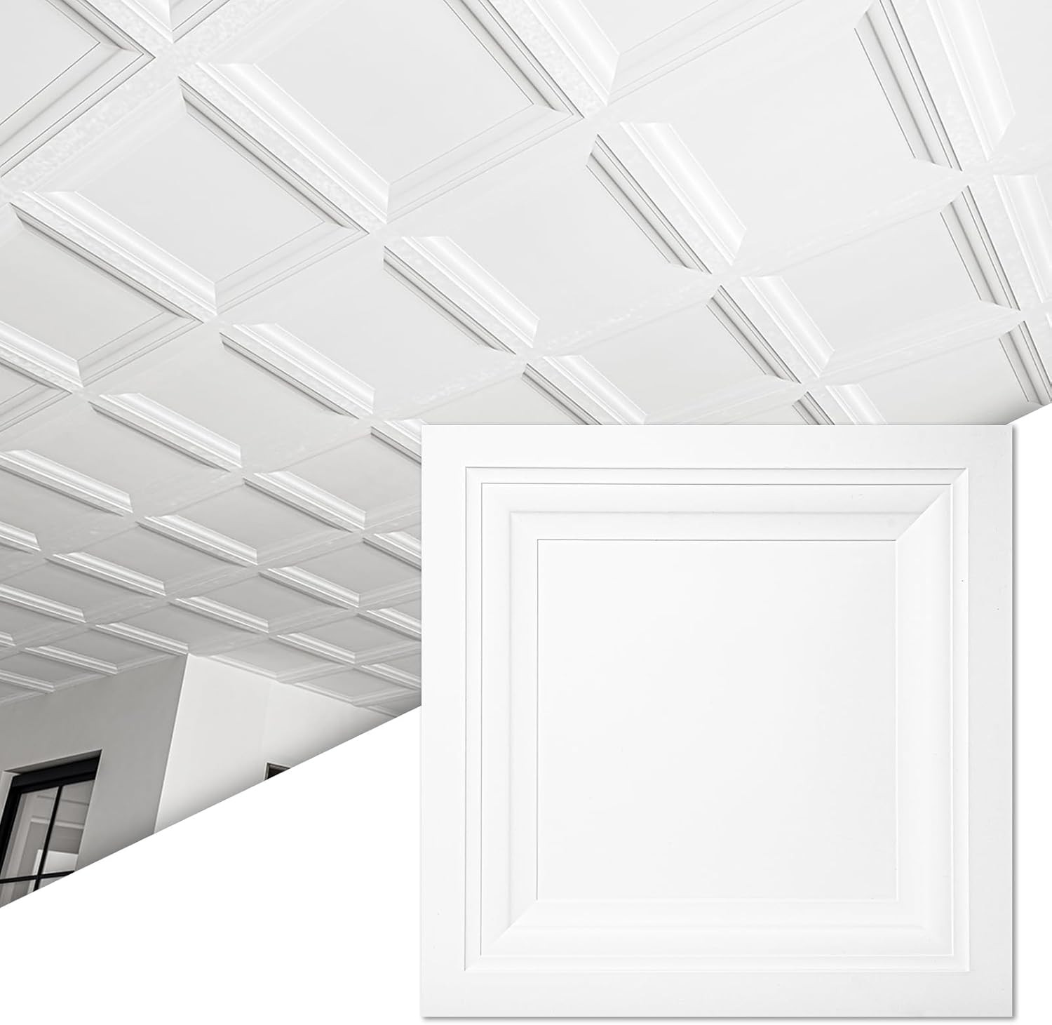 12-Pack 2×2 Ft White PVC Drop Ceiling Tiles for 15/16″ Grid System