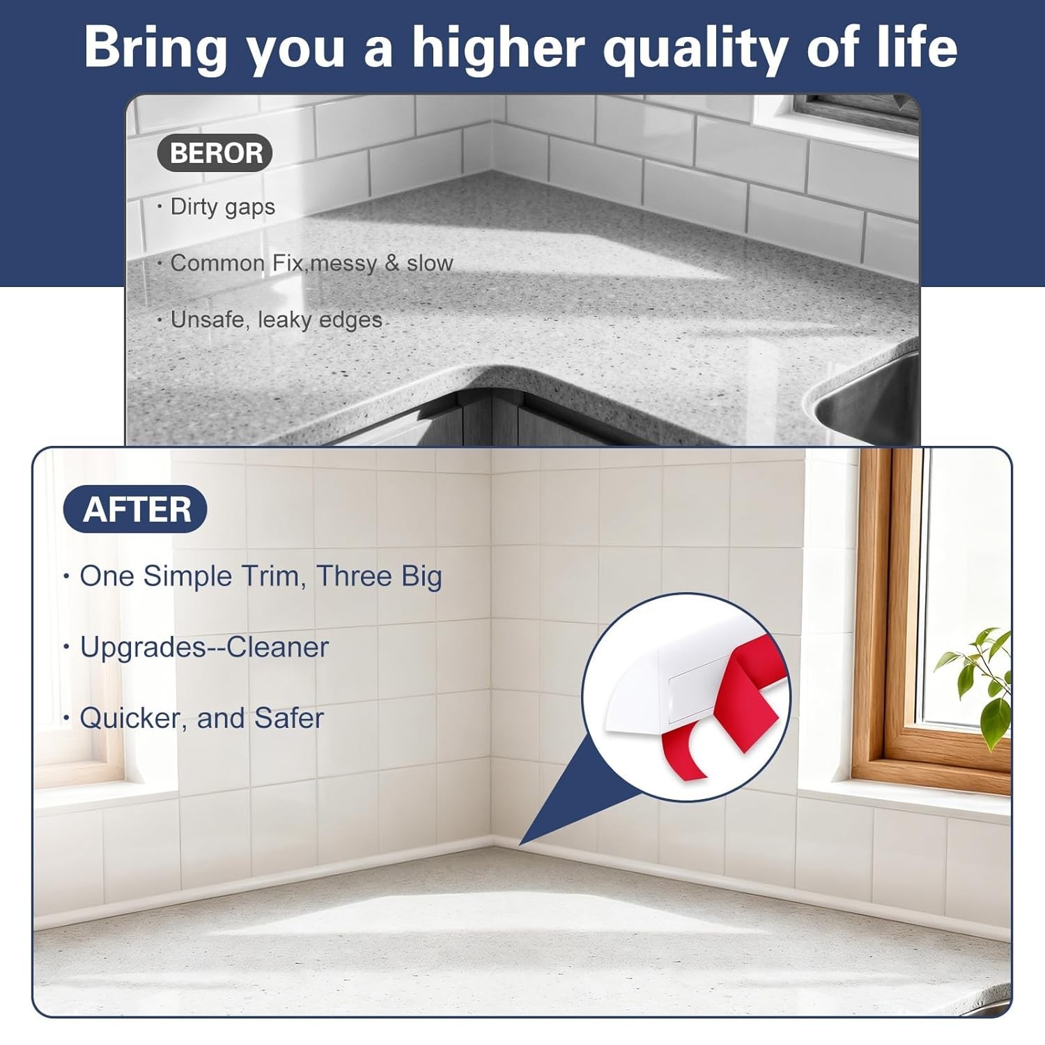 40 FT Flexible Quarter Round Molding Trim, Self-Adhesive PVC for Edges