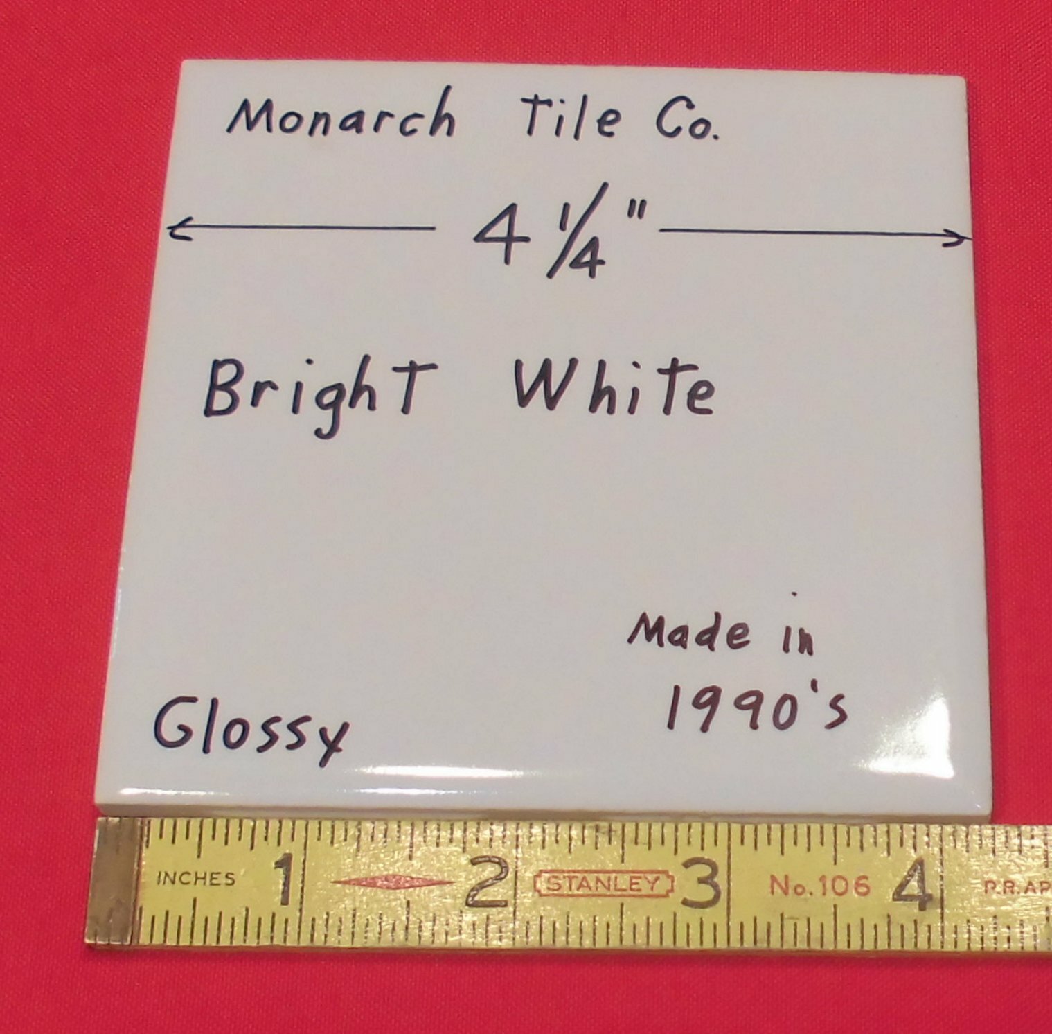 1 pc. Bright White 4-1/4″ Glossy Ceramic Tile by Monarch Tile Co. USA New