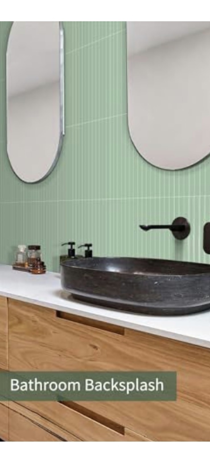 Green Striped Plastic Peel-and-Stick Backsplash Tile Glossy Easy to Clean