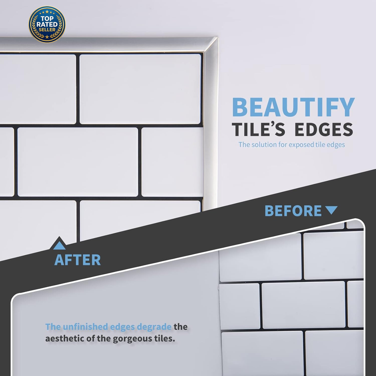 10 Ft Peel and Stick Flexible Vinyl Molding Trim for Wall Tile Edges, Kitchen Ba