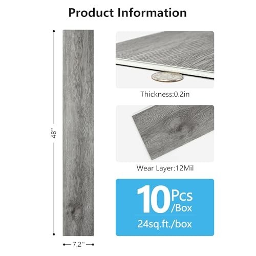 48″ x 7.2″ SPC Click-Lock Floating Floor Tiles, 10-Pack, Waterproof Luxury Wood