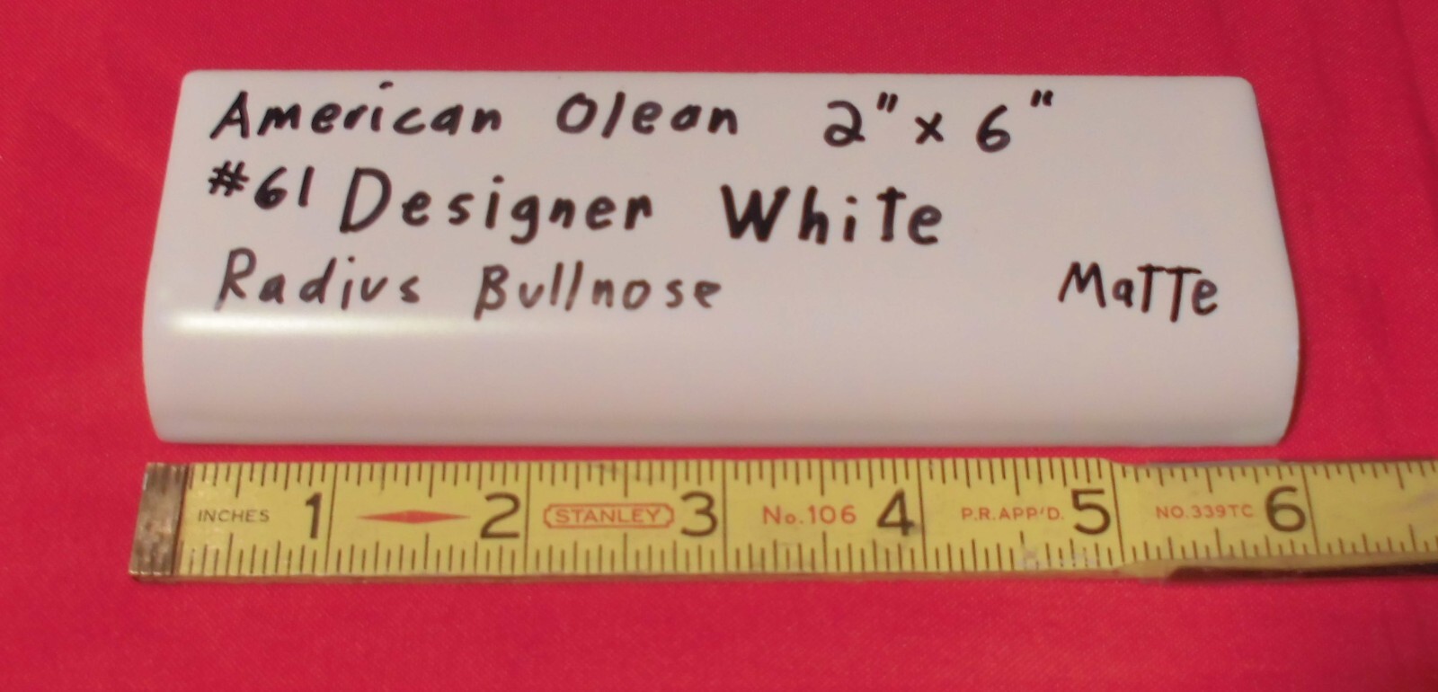 1pc. Matte Designer White 2″ X 6″ X 5/8″ Ceramic Radius Bullnose Tile, Mud-Cap