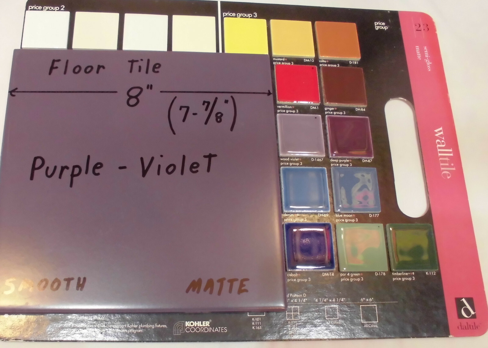 1 pc. *Purple – Violet* Ceramic Floor Tile: 8″ X 8″ Smooth Matte Finish