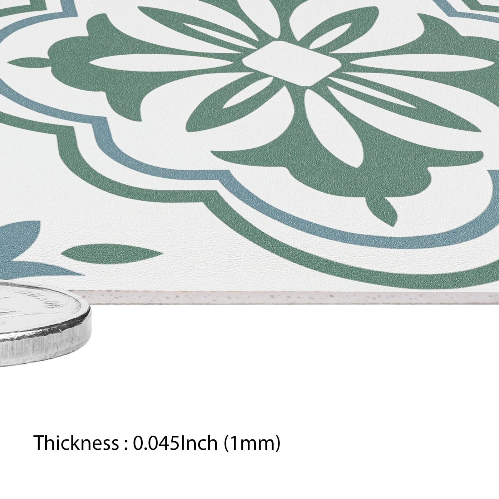Waterproof Peel and Stick Floor Tiles – Sage Green & Blue Boho Floral Design, PV