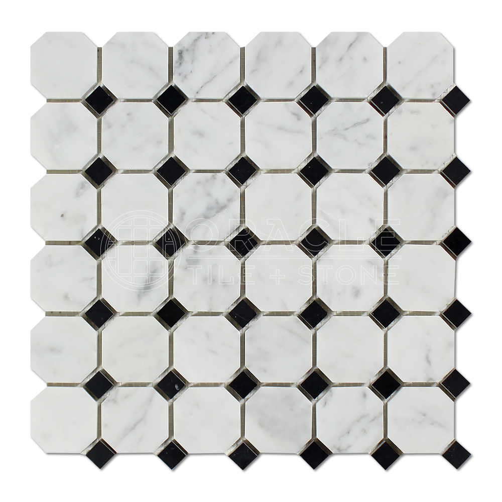 Carrara White Italian (Bianco Carrara) Marble Octagon Mosaic Tile