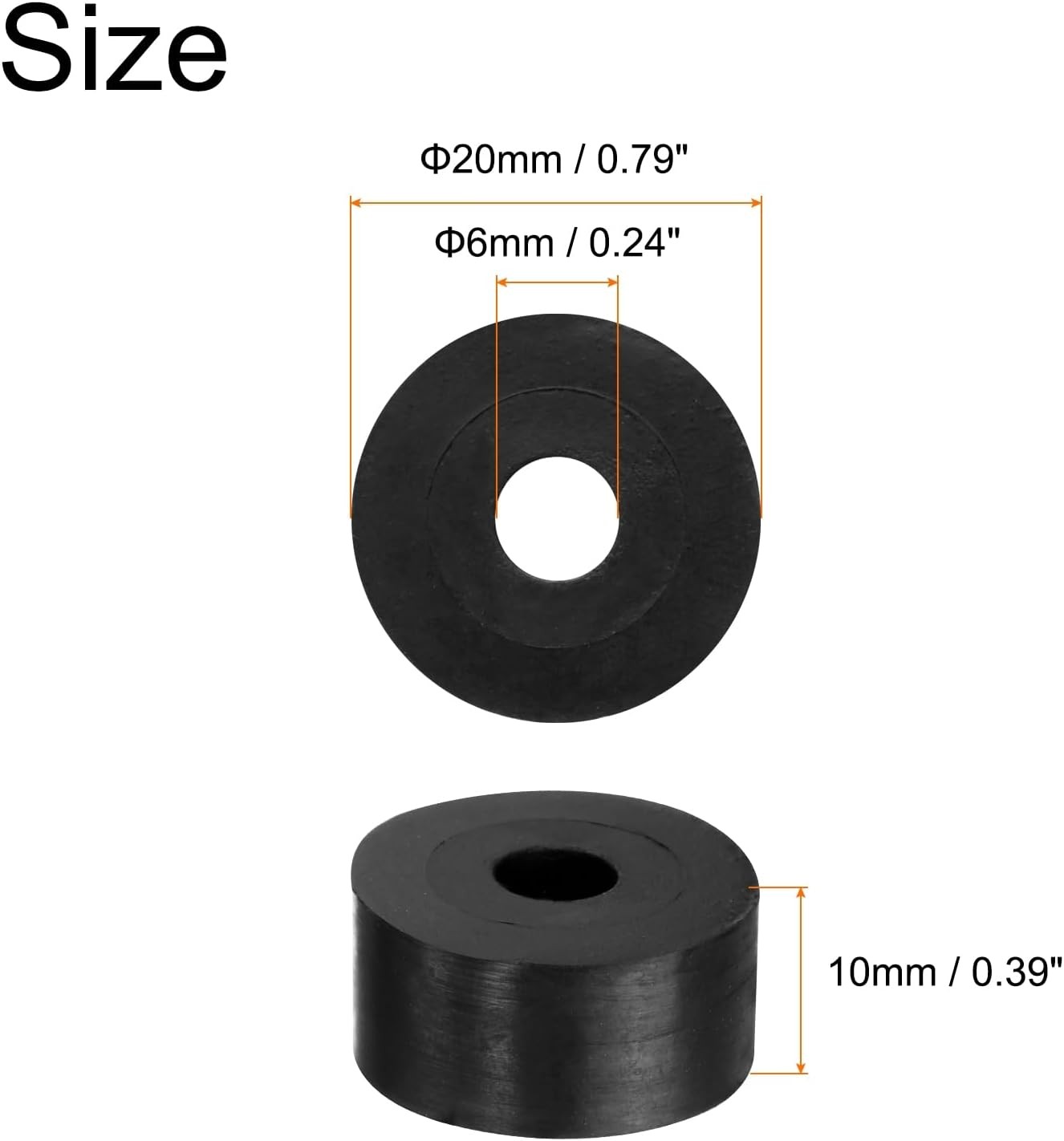 uxcell 36pcs Rubber Spacers 20mm OD, 6mm 20mmx6mmx10mm(OD*ID*Height), Black