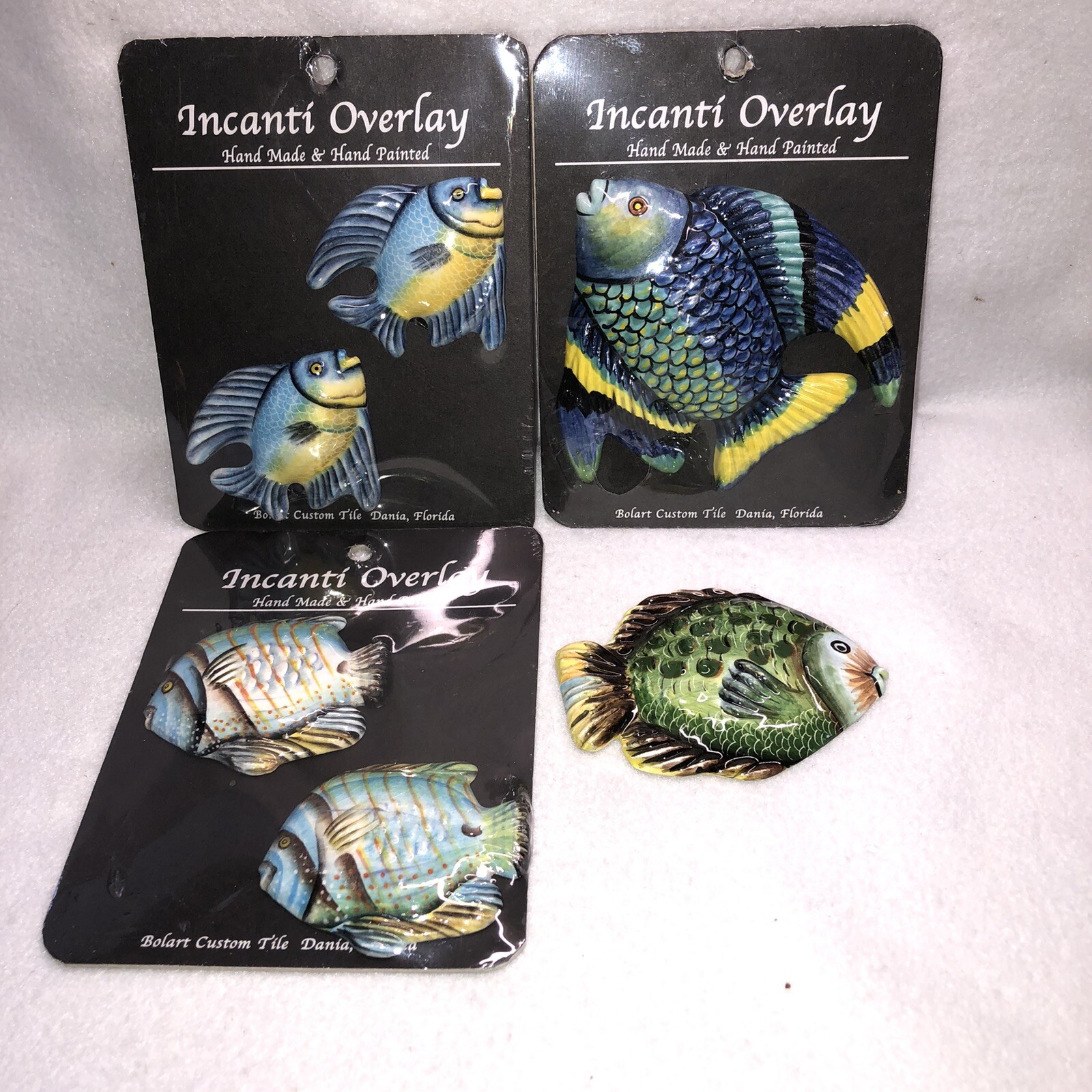 Bolart Custom Tile Tropical Fish Hand Made Hand Painted Set Of 6 Incanti Overlay