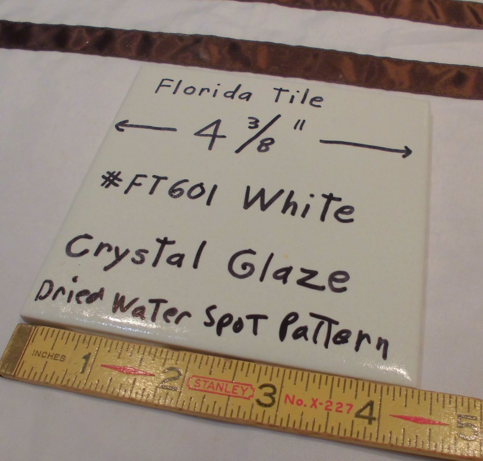1 pc. *White* Ceramic Tile 4-3/8″ Crystal Glazed by Florida Tile Co. (NOS)