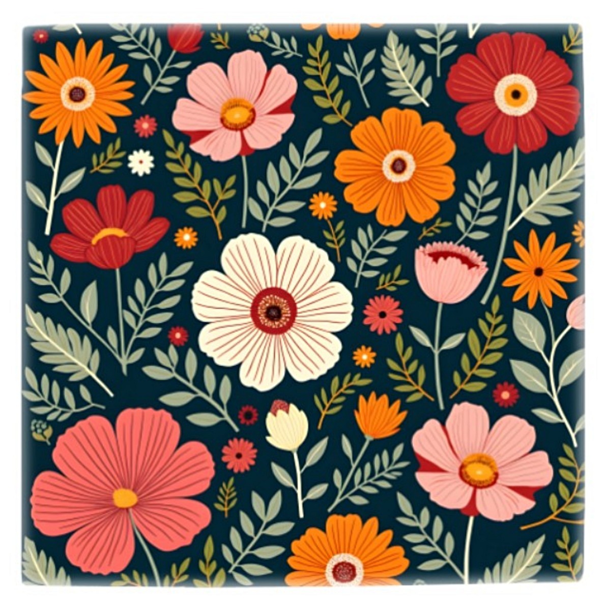 Floral Ceramic Tile 3 sizes Orange Red Flowers 12 Printed in US