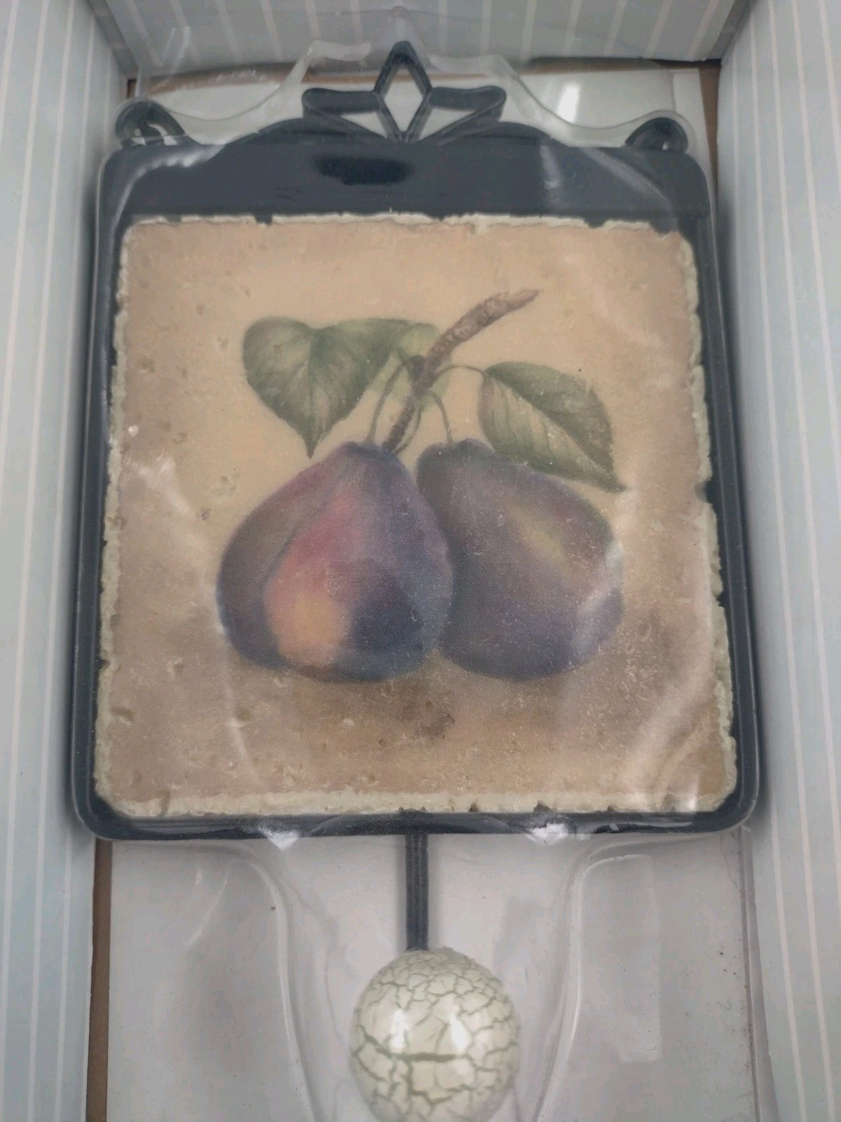 Janice Brooks Pear Themed Kitchen Resin Tile With Hook 7″ L x 4″ W