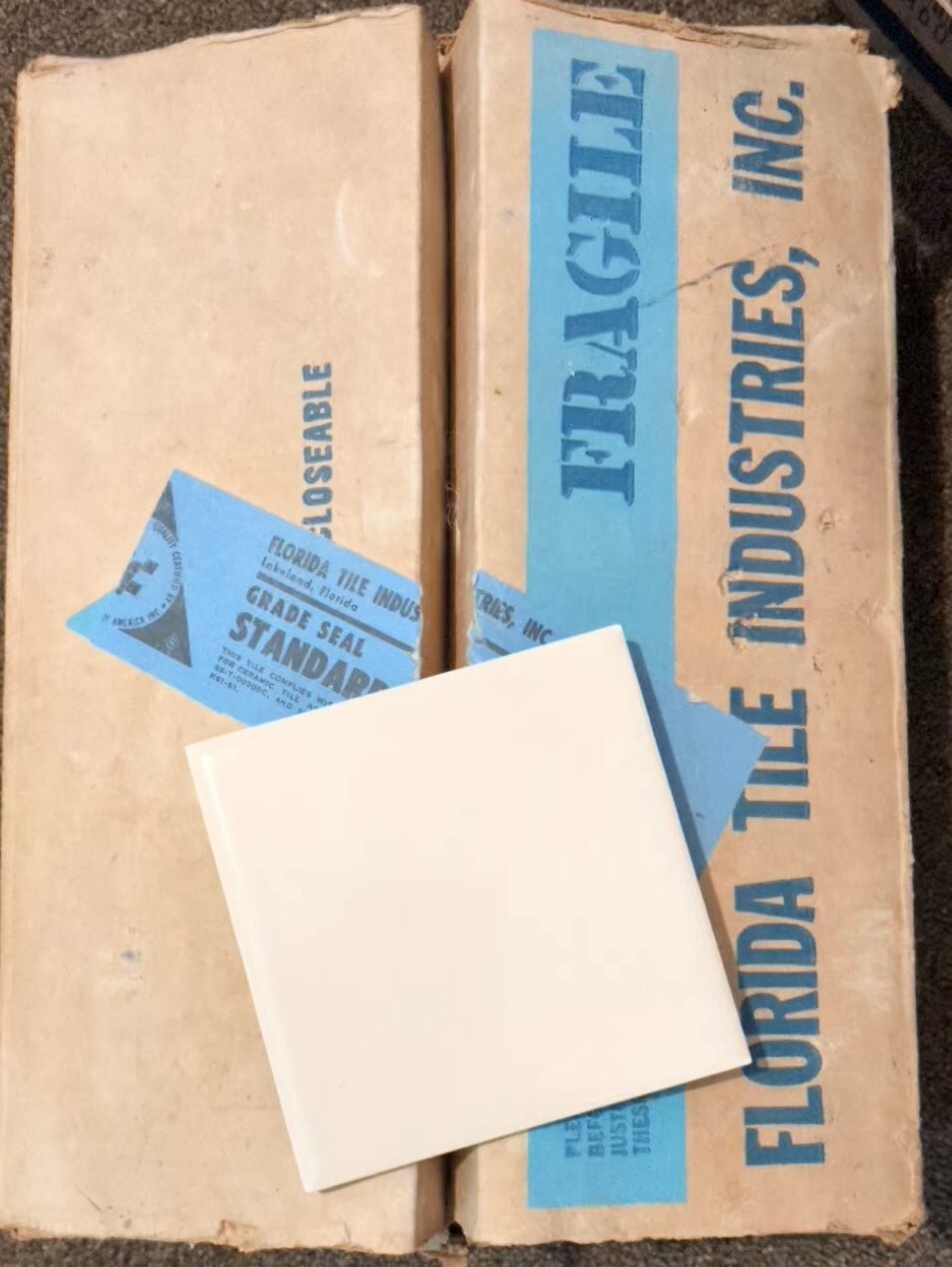 FLORIDA TILE 4-3/8″ FAWN BEIGE #22/23 Ceramic Tile NOS 1962 Mid-Century Modern