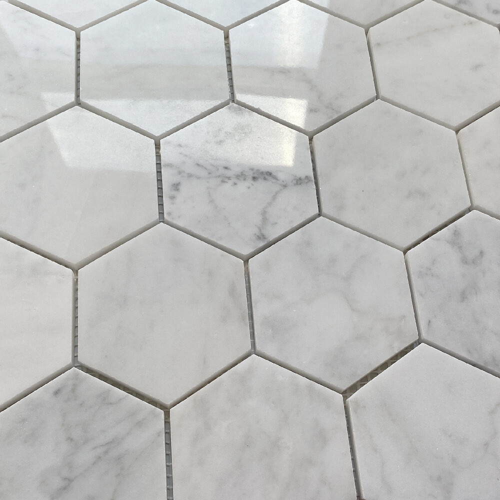 C33XP Carrara White Venato Marble 3″ Hexagon Mosaic Wall Floor Tile Polished