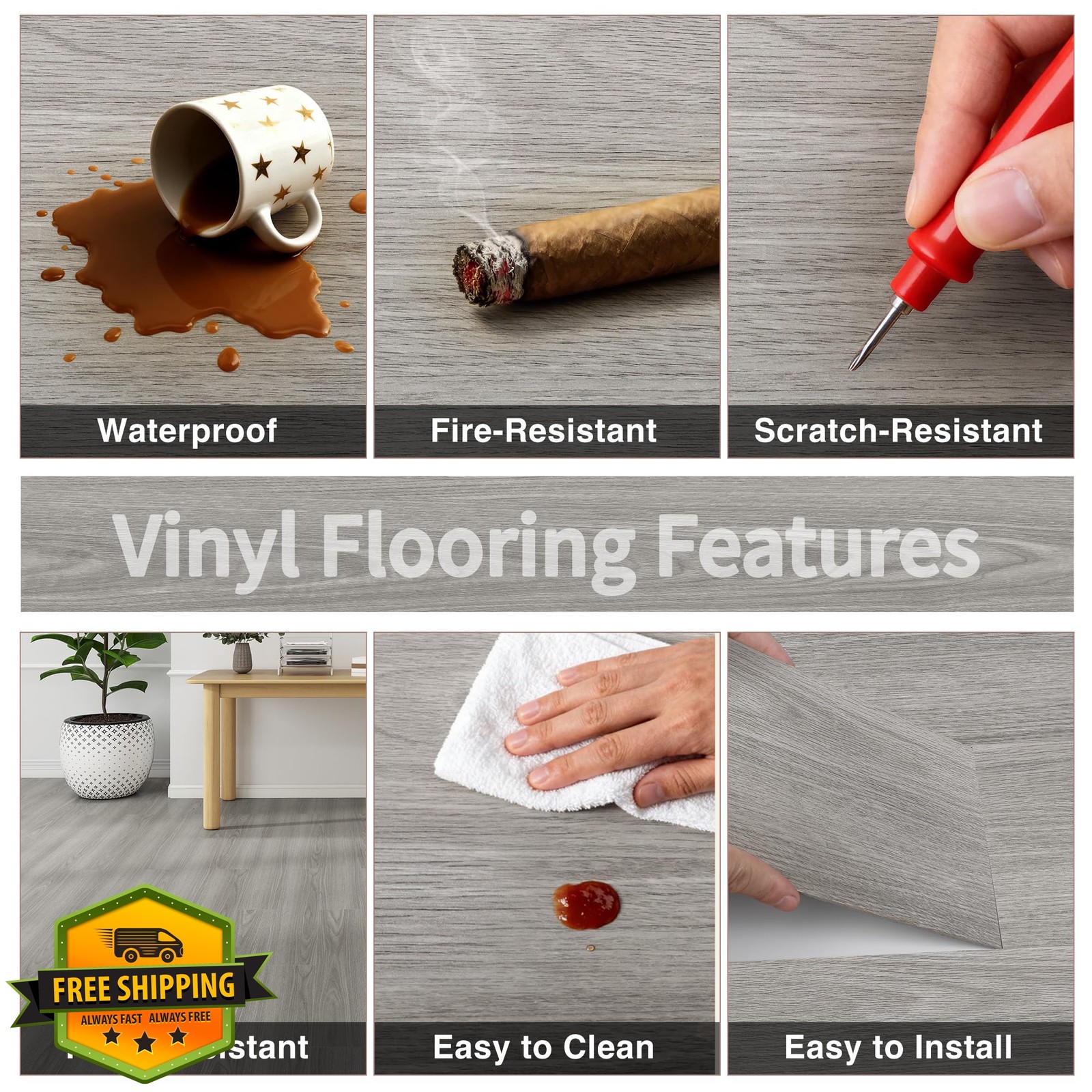 SULSUMIC Smoke Oak 36×6 vinyl flooring 36 pack