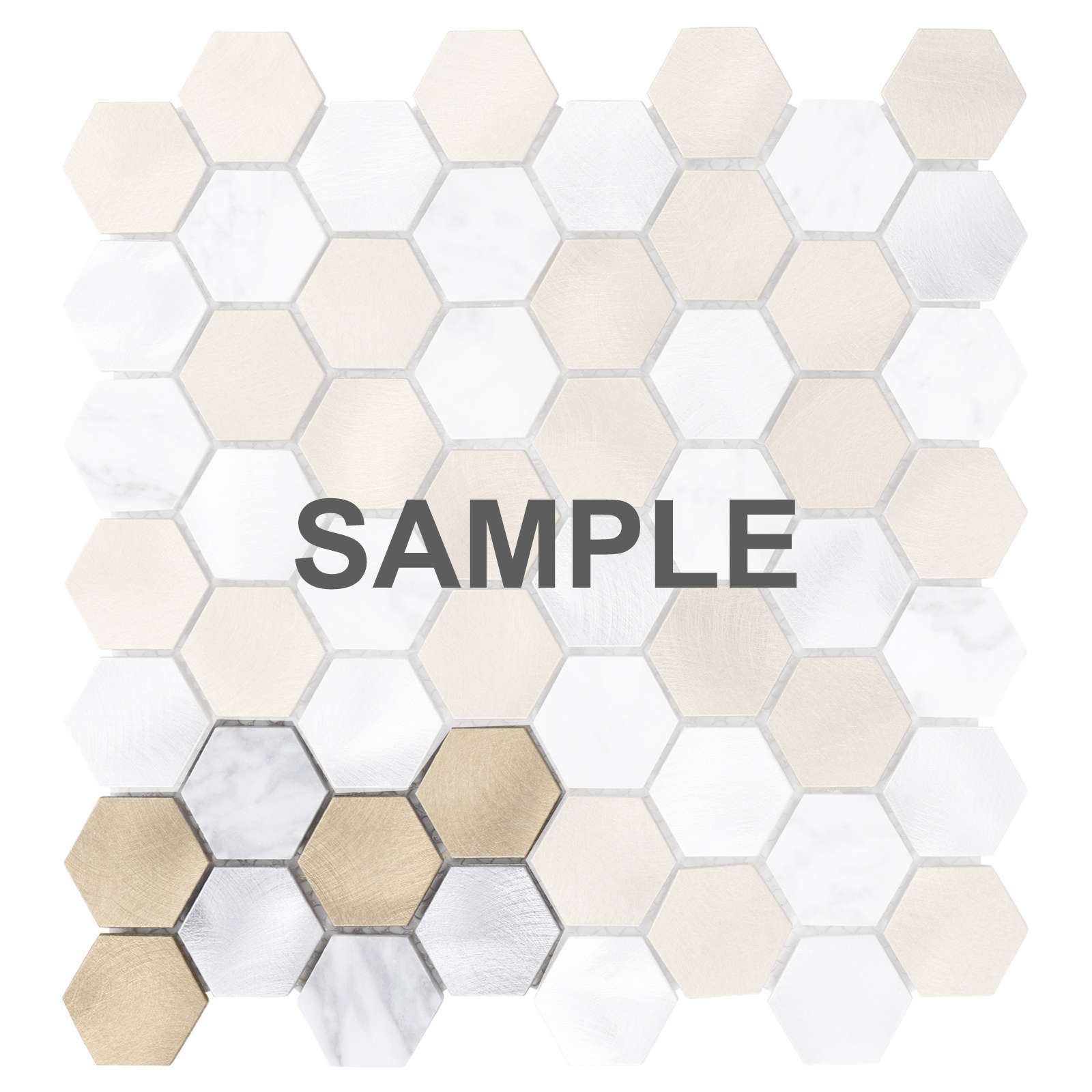 White Calacatta Marble Champagne Gold Metal 1.5″ Hexagon Mosaic Tile Backsplash