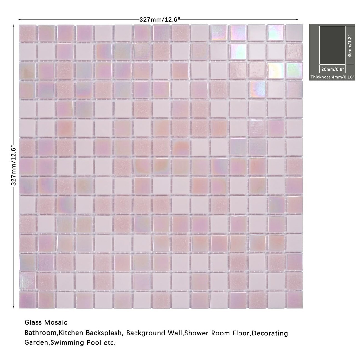 11.5sqft Pink Shower Tile, Swimming Pool Mosaic Tiles,Wall and Floor Tile for…