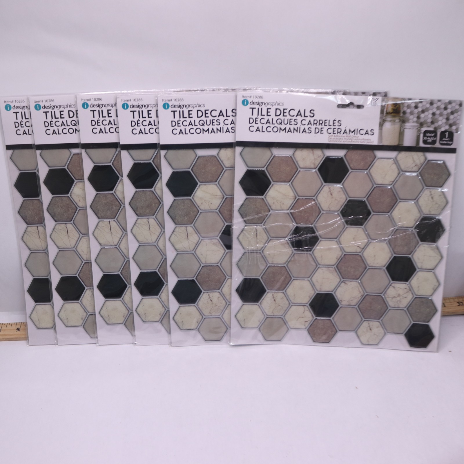 (6-Pk) Idesign Marble Look Peel and Stick Wall Tiles PVC Beige 1006498084
