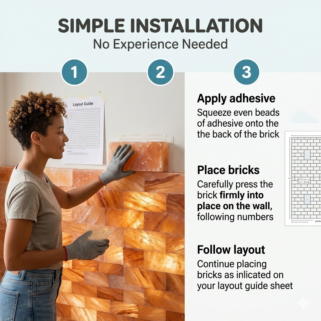 Himalayan Salt Wall Panel 2×4 ft DIY Kit with Salt Bricks & Glue for Spa Sauna
