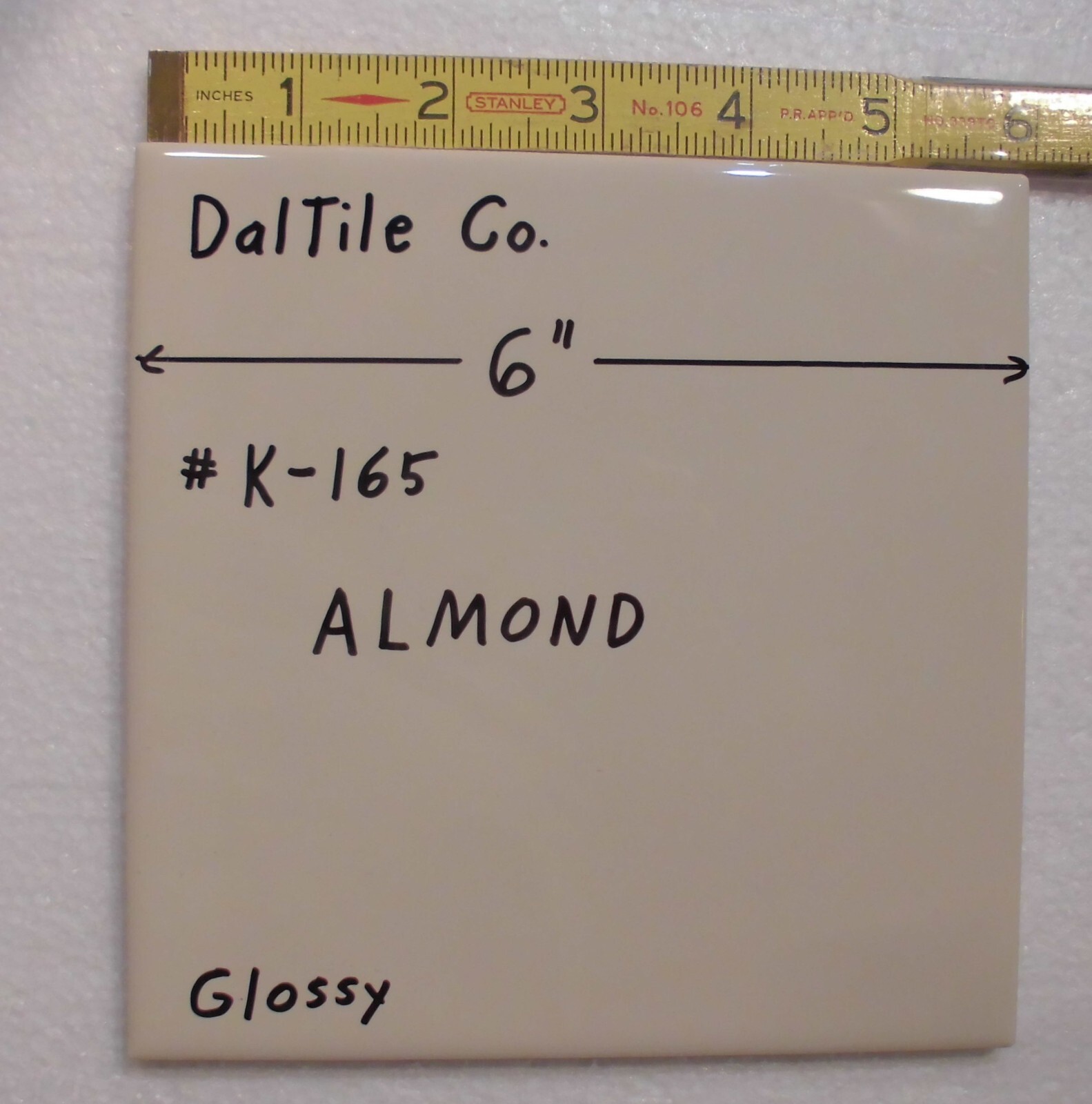 1 pc. Glossy Ceramic Tile *Almond #K-165* 6″X 6″ by Daltile Co. New Stock