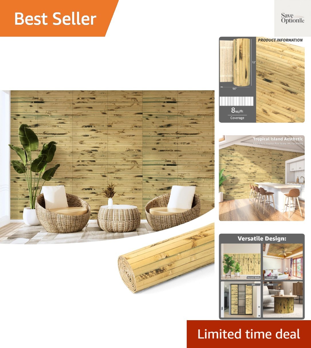 Natural Bamboo Wall Panel for Interior Wall Decor, Renewable Pole Wrap Wainsc…