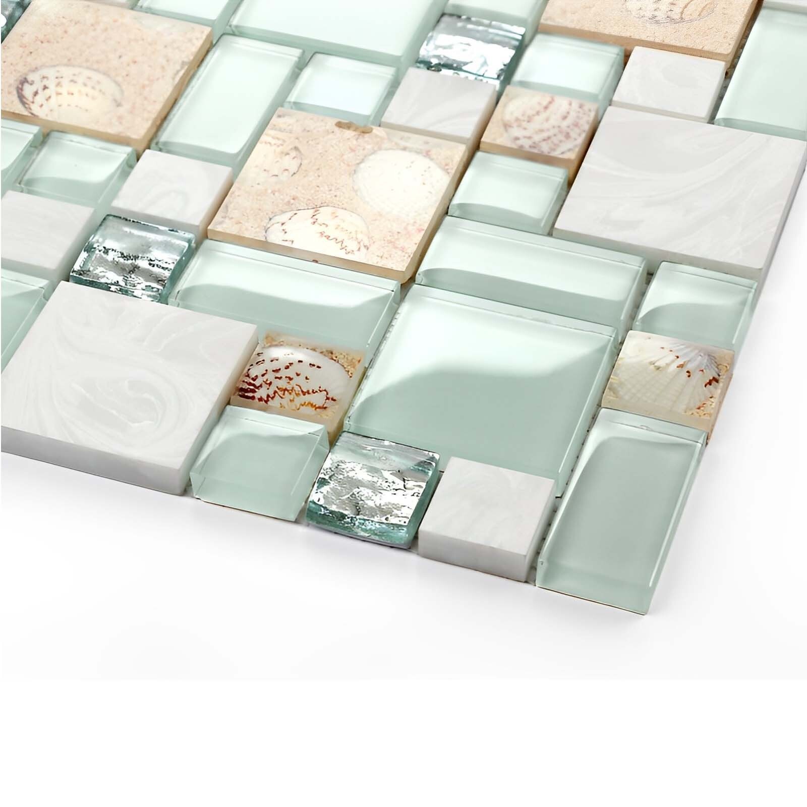 Glass Stone Mosaic Wall Tile Lake Green Beach Style House Coastal Backsplash