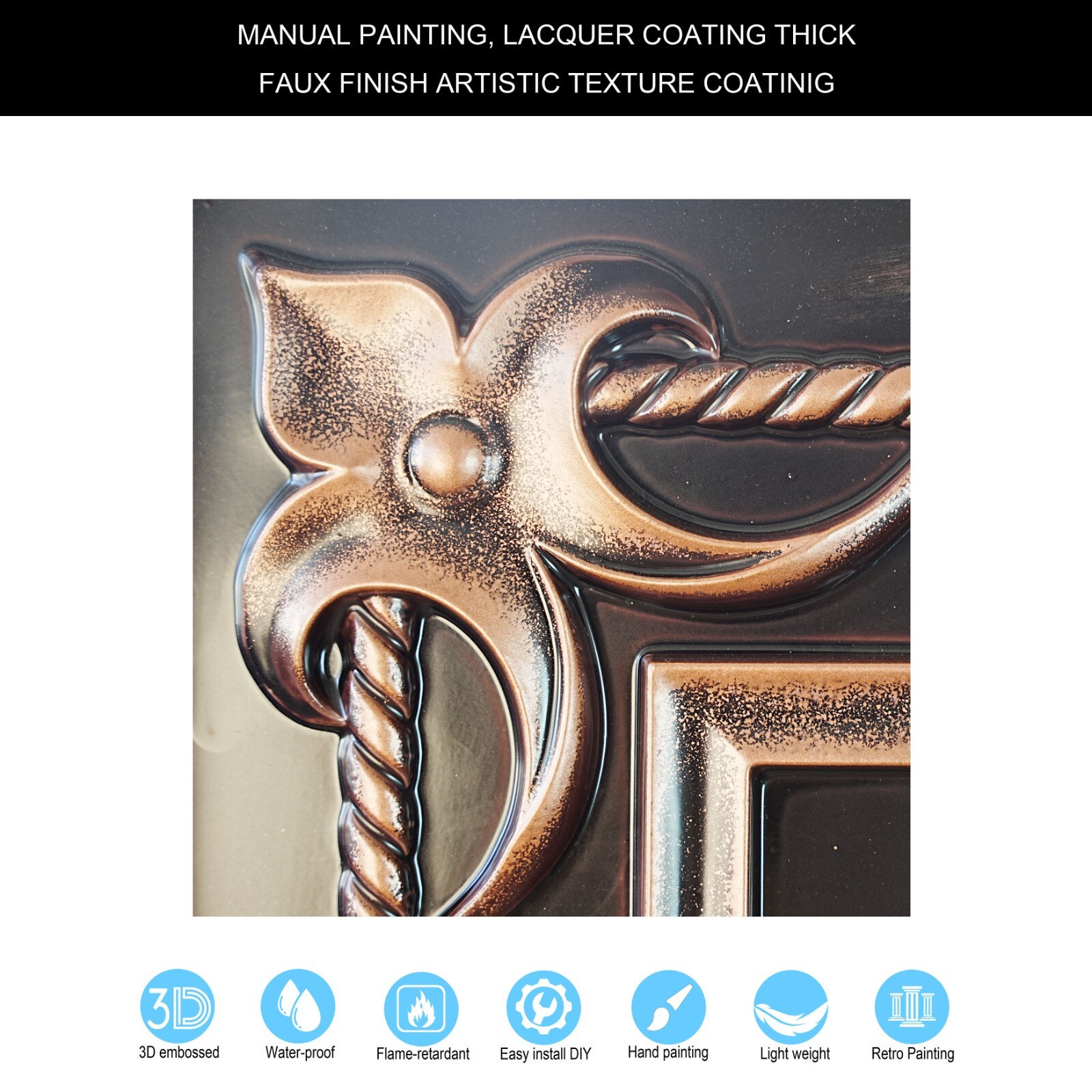 PVC Ceiling Tiles 3D Embossed Wall Panel 2’x2′ 10pcs PL29 Traditional copper