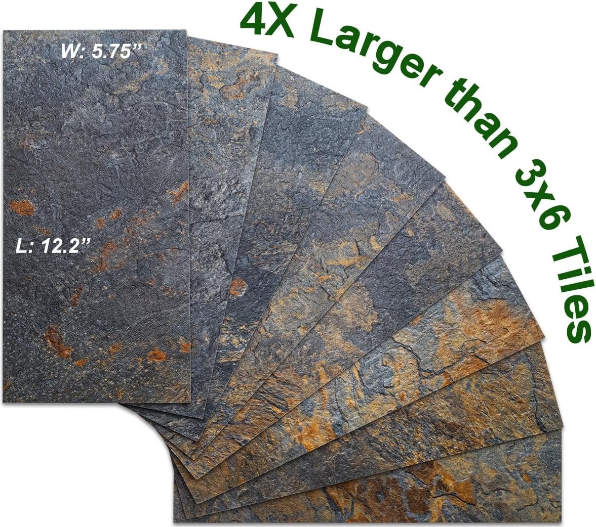 AULIGET 6″ x 12″ Rust Slate Peel and Stick Backsplash Wall Tiles, PVC Faux Stone