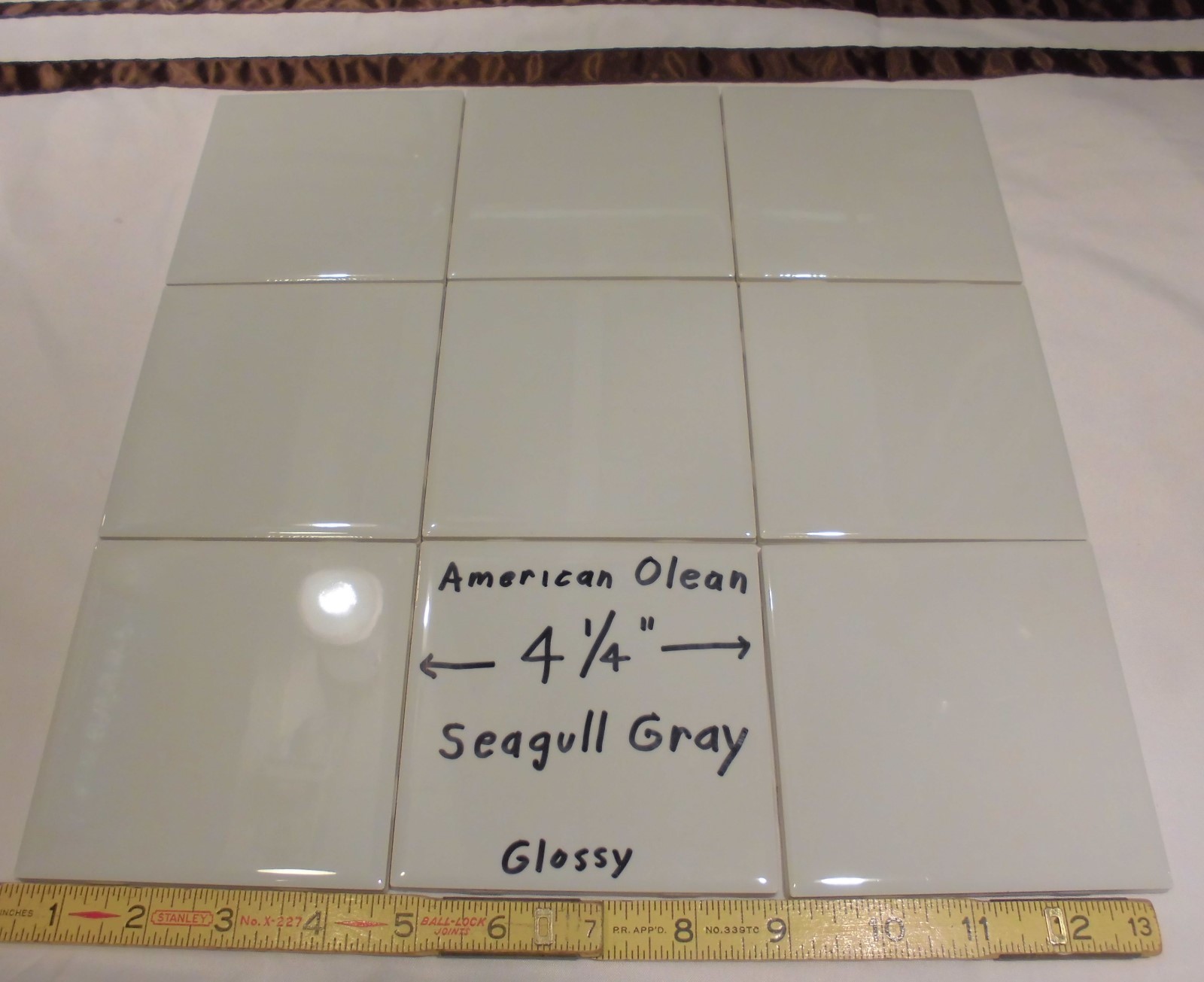 9 pcs. Ceramic Tiles…Glossy *Seagull Gray* #43 by American Olean…4-1/4″ New