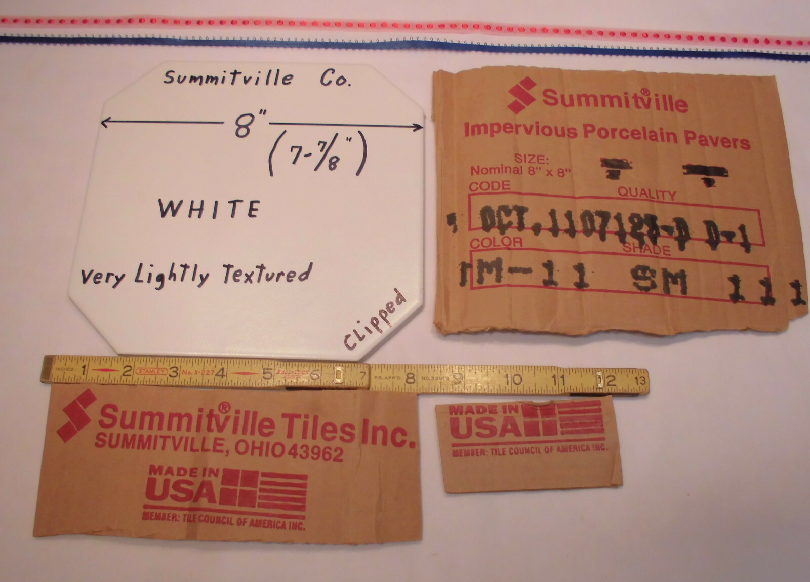 1 pc. CLIPPED 8″ White Ceramic Floor Tile: Smooth Matte Surface: New Old Stock