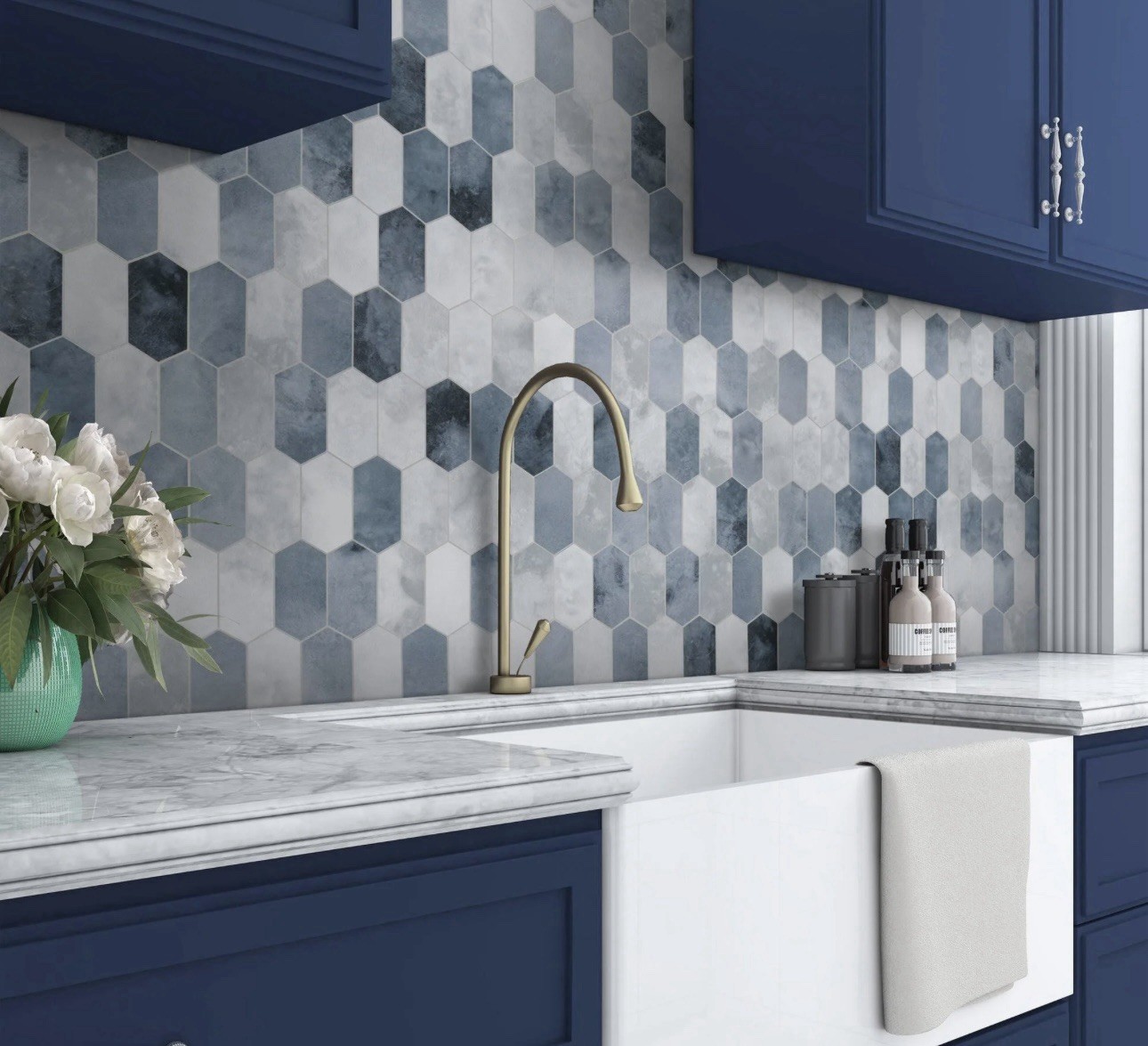 10-Sheet 12″x11.5″ Honeycomb Peel and Stick Backsplash Wall Mosaic Tile Blue