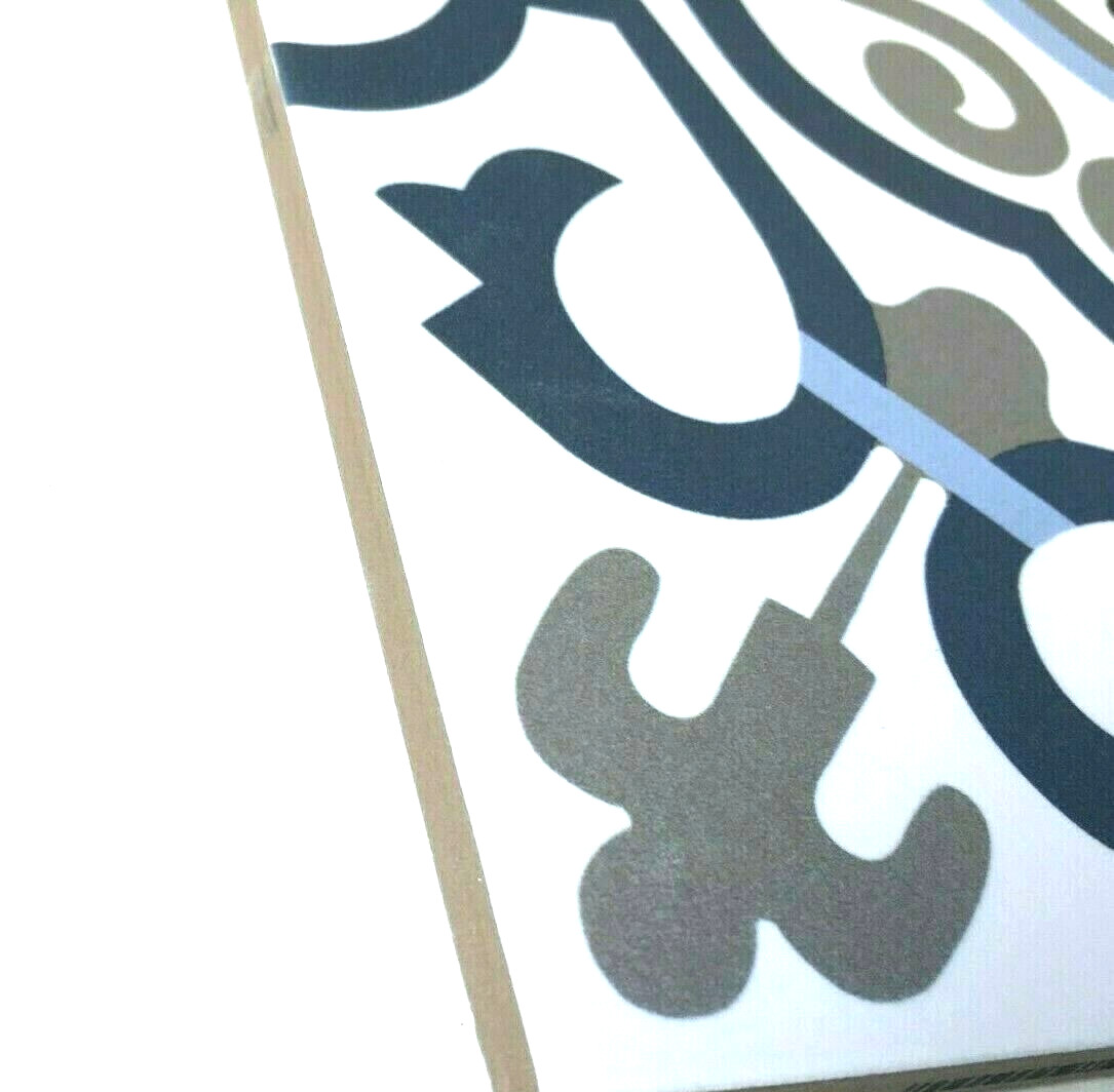 8×8 Versay Blue White Encaustic Pattern Porcelain Floor Tile By Squarefeet Depot