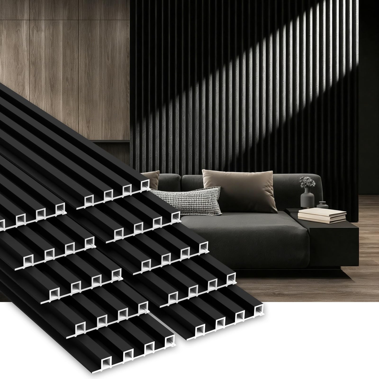 10Pack WPC Slat Wall Panels, 90.6 x 6.6 x 0.9Inches 3D Accent Wall Panels for…