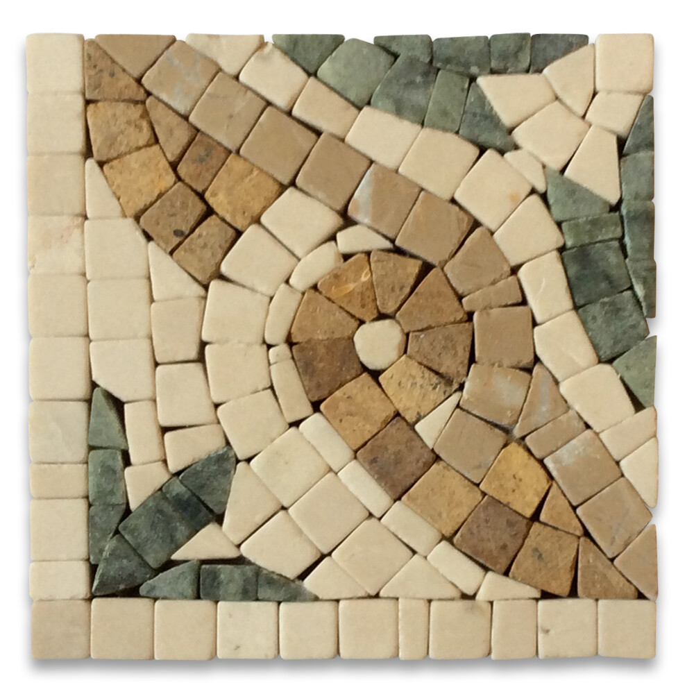 B4685CT Marble Mosaic Border Decorative Accent Tile Leaf Verde 4×4 Tumbled