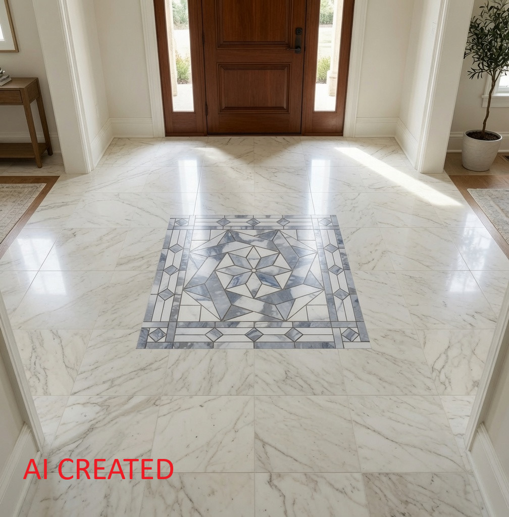 32″ x 32″ Tile Medallion – Happy Floors Crash Blue tile series (POLISHED)