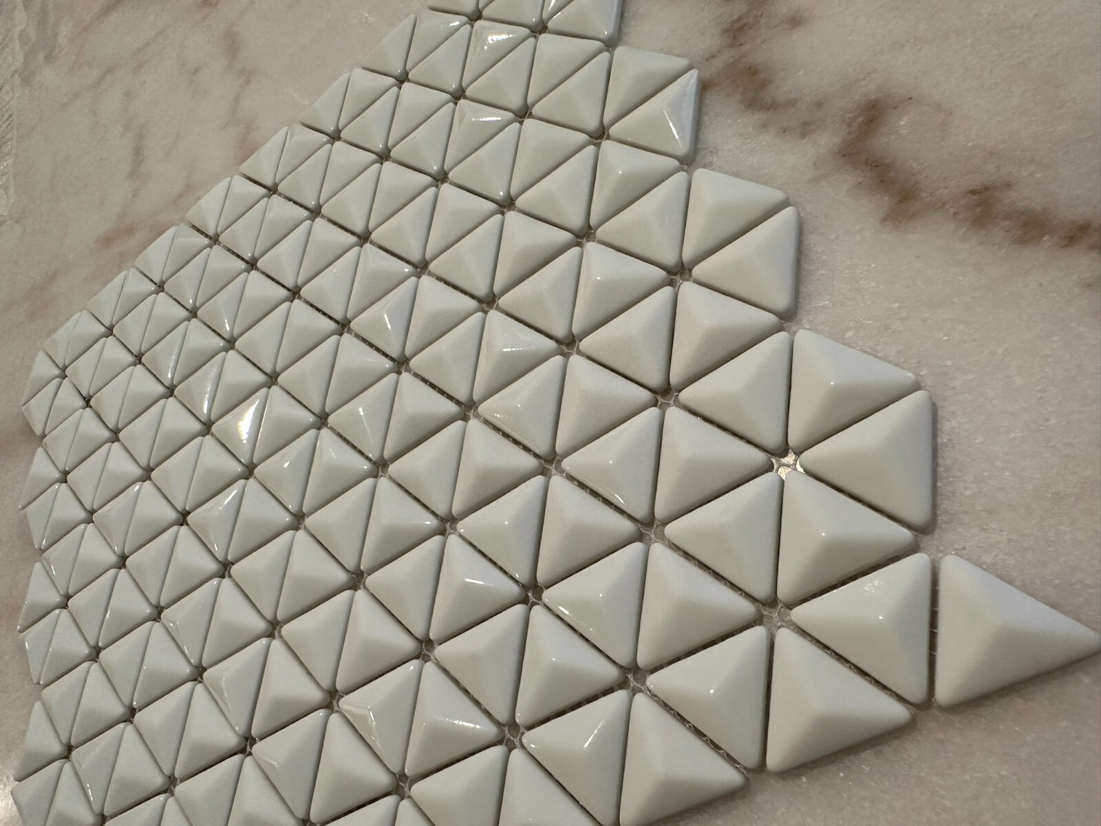 White 3D Triangle Matte and Glossy Mix Glass Mosaic